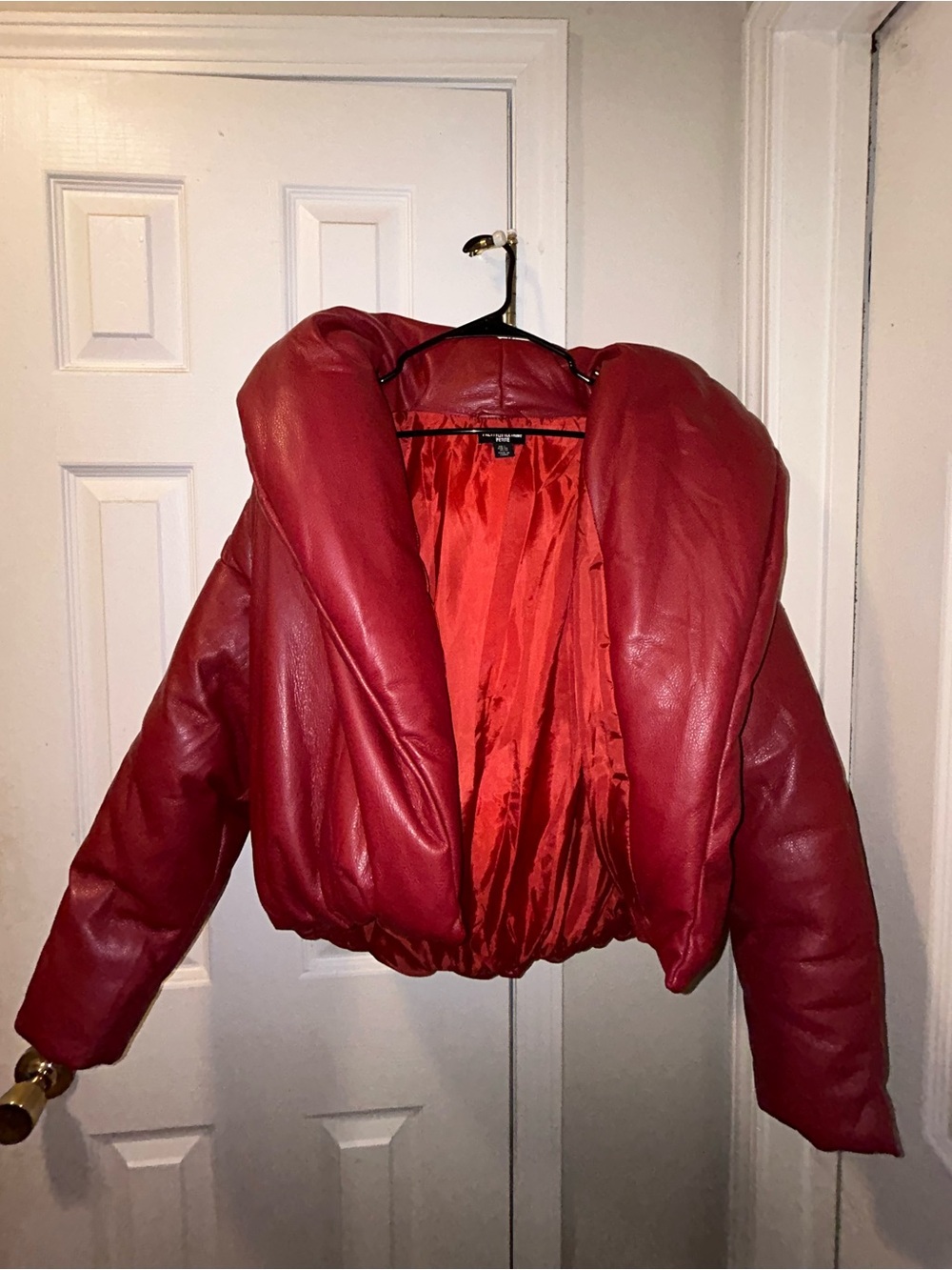 Red Cropped Puffer Jacket - Women